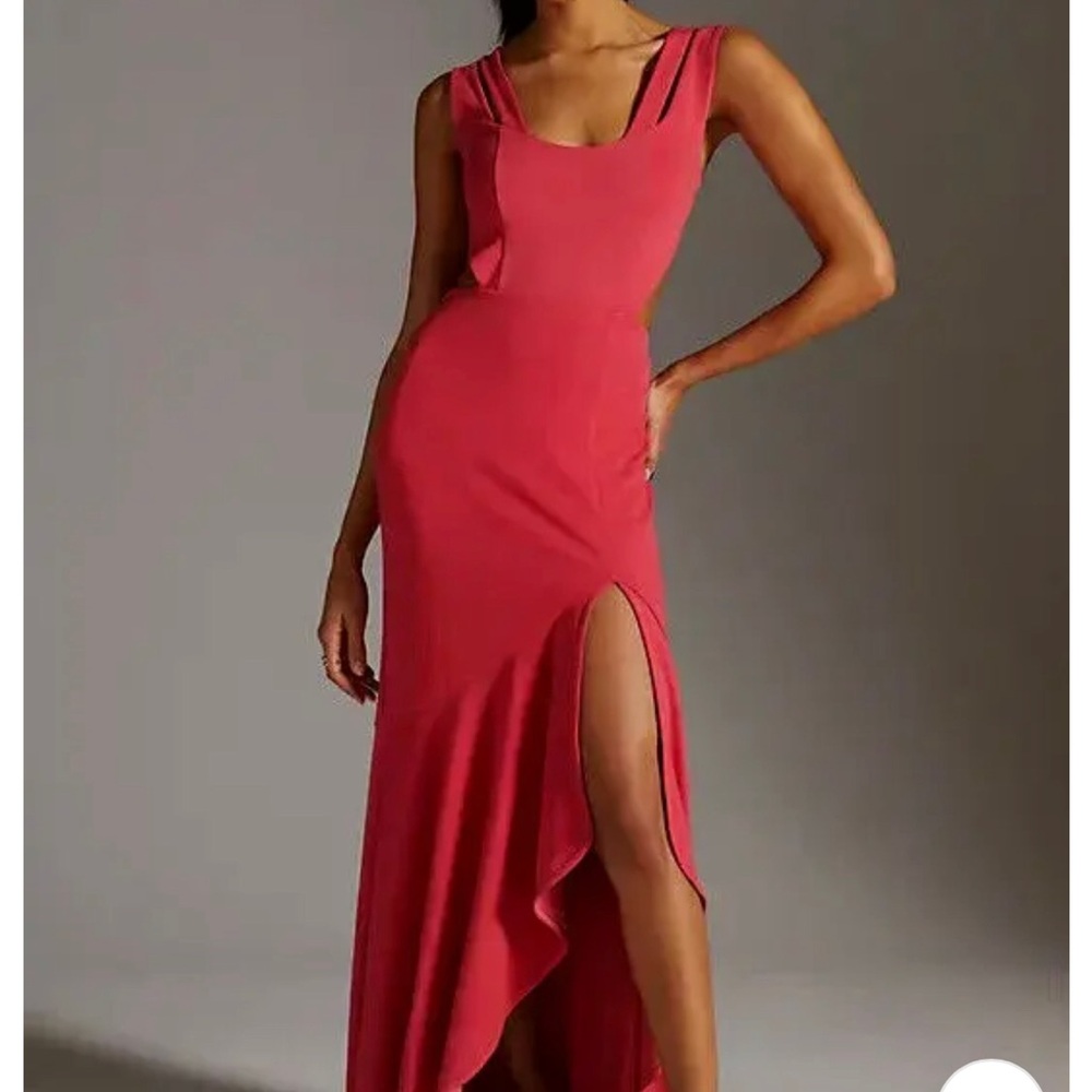 NWT Anthropologie Maeve L Open-Back Knit Maxi Dress Ruffle Red Cocktail x-large